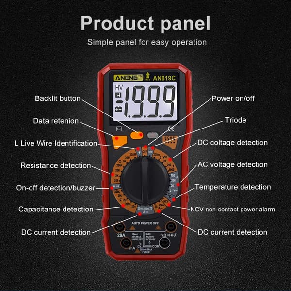 Digitalt multimeter LCD AC/DC Amperemeter Resistans Kapasitans Tester - Blå