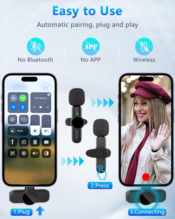 Trådløs Lavalier Mikrofon til iPhone/Android/Telefon/PC/iPad, Trådløse Mikrofoner og Modtager, Mini Lille USB Clip-on Lavalier Mikrofon