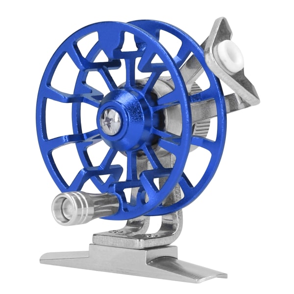 Bærbart isfiskehjul aluminiumslegering Højrehåndet fluefiskerhjul Arbejdsbesparende (blå)
