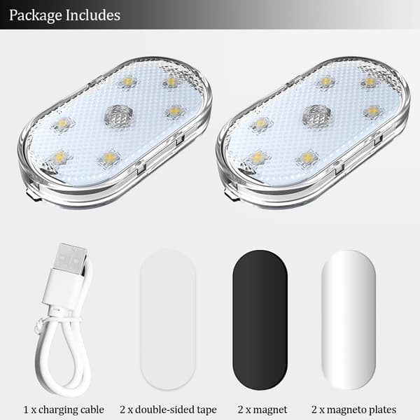 2 Pakke Bil LED Interiørlys, Isblå Bil Stemningslys, USB Genopladelige Bil Læselamper, Bærbare Bil LED Lys Ice Blue 2pcs