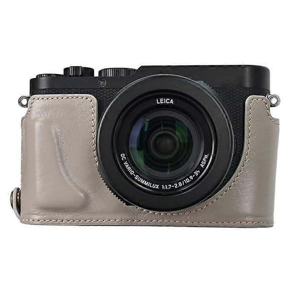Case for Leica D-Lux 8 with shoulder strap, lens cap genuine leather camera protection - Grey