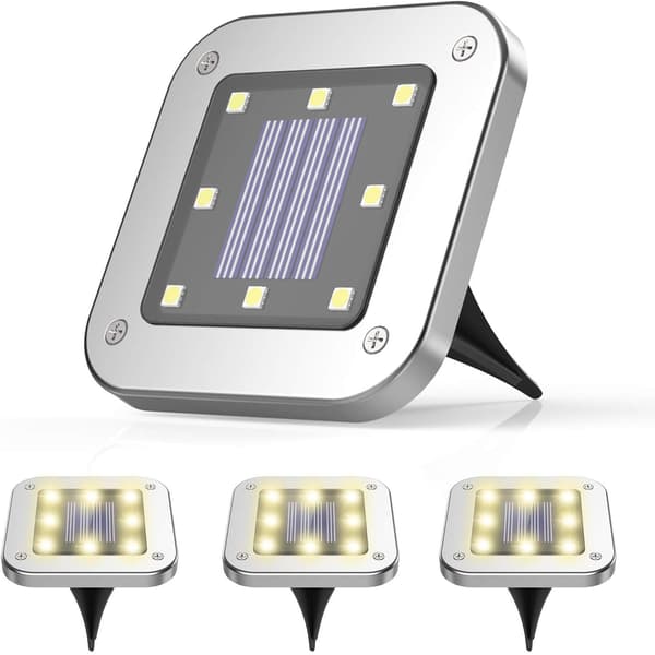 4-pakning 8-LED vanntette solcelle-flomlys for nedgraving – Hage- og gangveibelysning (varmhvit)