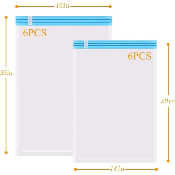 12-delt sæt vakuumopbevaringsposer til pladsbesparende tøjopbevaring