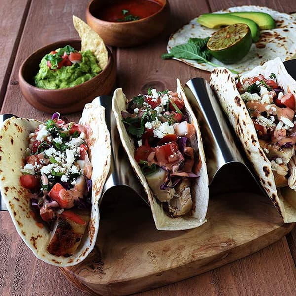 Taco-hållare, 2-pack korvställ, rostfritt stål lönn, diskmaskinssäker för tacos