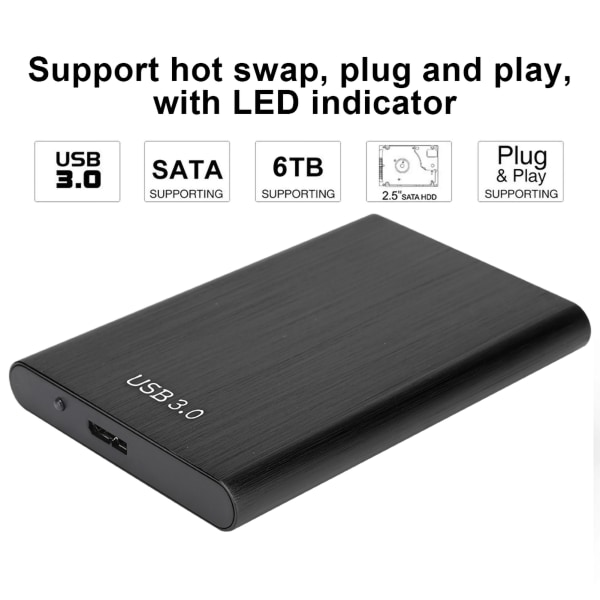 2,5-tommer SATA USB 3.0 bærbar 7-9,5 MM harddisk SSD-kabinet Eksternt bærbar disketui (sort)