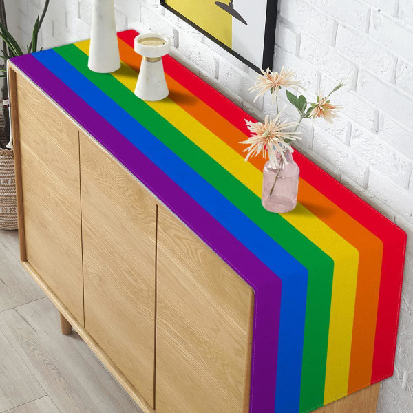 Dekorativ sommerbordløber 33 x 180 cm (regnbuestriber), jutebordløber, til bryllup, sommer, efterårsfestival, udendørs festdekoration