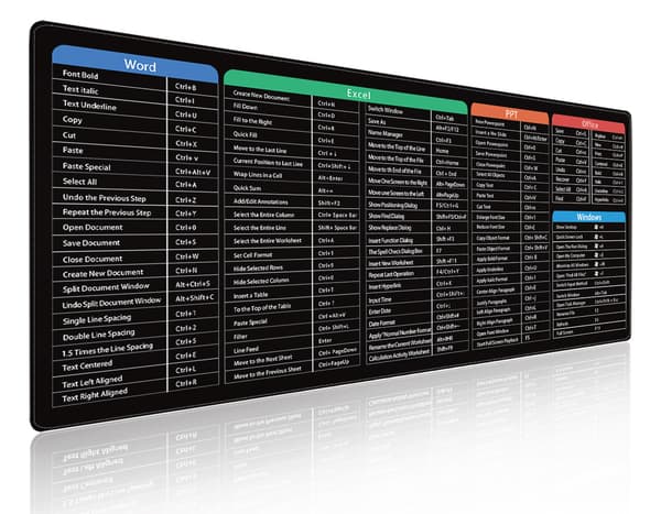 Excel genvejstast musemåtte stor størrelse XXL (900x400mm) fortykket og forlænget musemåtte skrivebordsmåtte blød computertastatur musemåtte