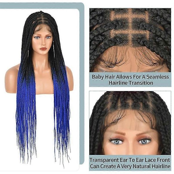 Box Braid Peruk för Kvinnor Knutfri Flätad Peruk Spets Frontal Peruk