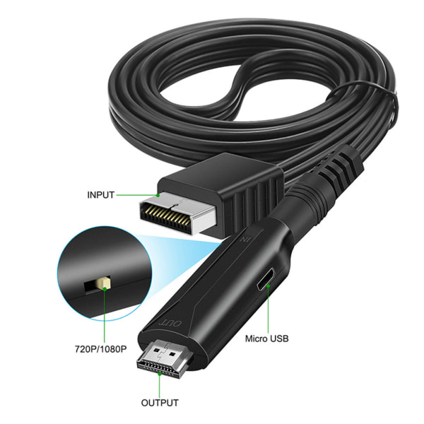 PS1 til HD multimediegrensesnittkabel - Plug and Play spillkonsoll videokonverteringsledning for PS2