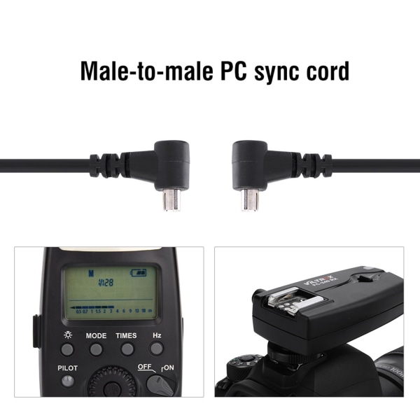 30 cm hane till hane PC Sync-kabel för ficklampa kamera
