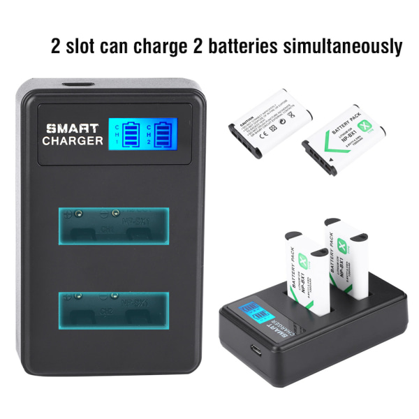 Bærbar Rejse Udendørs USB Opladning LCD Dual Slots Oplader til NP-BX1 batteri Sort