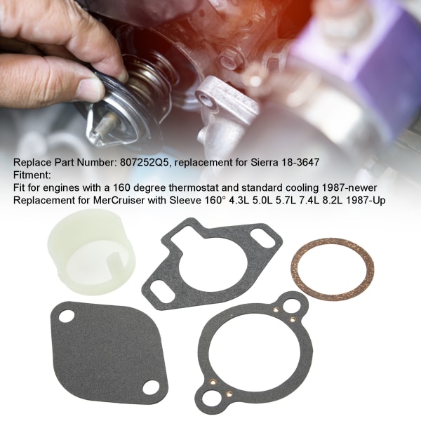 MerCruiser 807252Q5 Termostatsett - 160° Erstatning for hylse (4.3L, 5.0L, 5.7L, 7.4L, 8.2L)