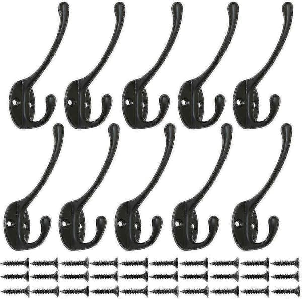 10 pieces vintage black wardrobe hooks, wall hooks metal hook coat hooks with 25 pcs screws walkbee p