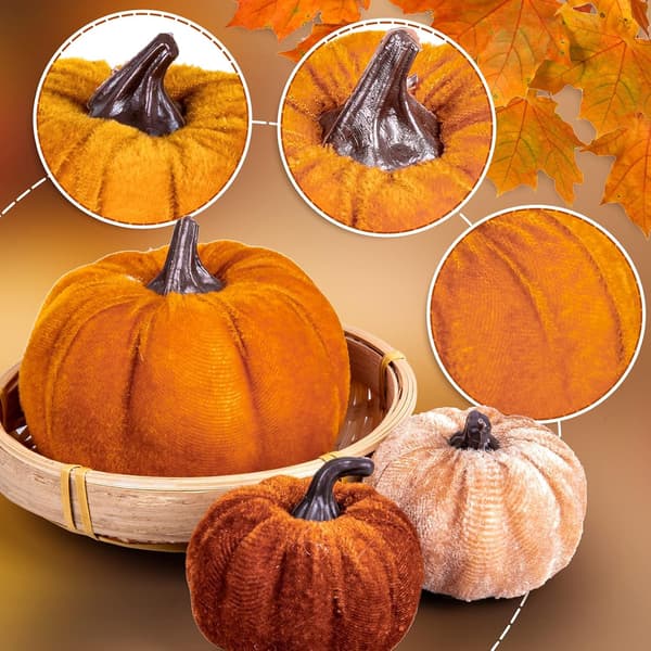 12 stk. kunstige fløjlgræskar til efterårshøst Thanksgiving Halloween festdekoration