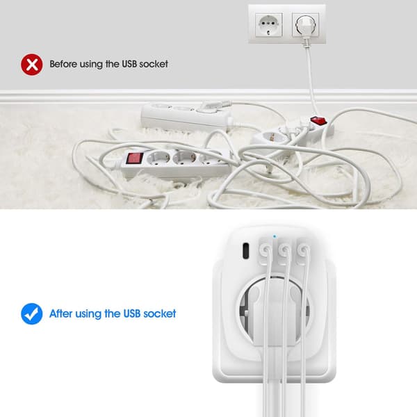 USB-stik, 5-i-1 stikadapter, vægstikadapter (hvid)