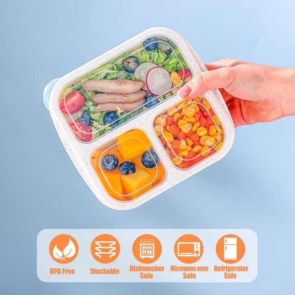Bento-matboks for barn (4-delt sett), 3-roms matbeholder, gjenbrukbar