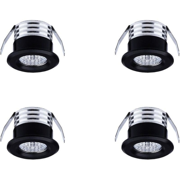 Mini infällda LED-spotlights Set - 4-pack, 3W, kallvitt ljus, svart