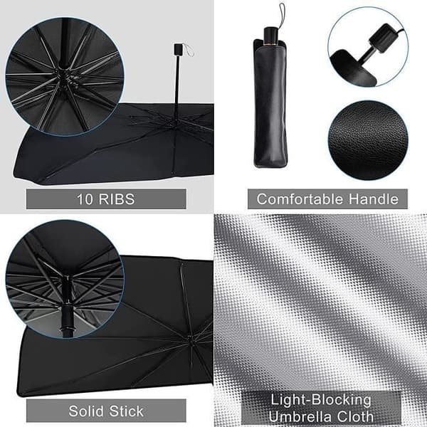 Solskærm til bil - 145 x 79 cm - UV-beskyttelse - Varmebestandig - Sort