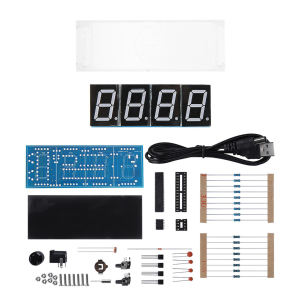4-sifret DIY digital LED-klokkesett Automatisk visningstid Temperatur Elektronisk DIY-settklokke -Hvit