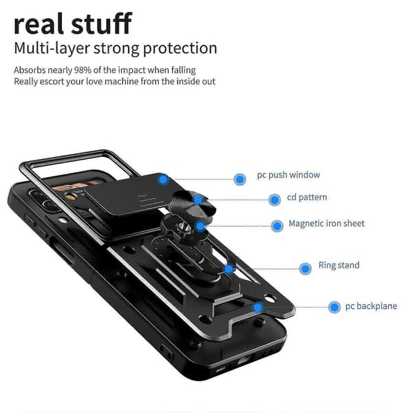 Heavy Duty Armor Case Compatible with Galaxy Z Flip 4, Shockproof Hard PC Shell with Ring Holder