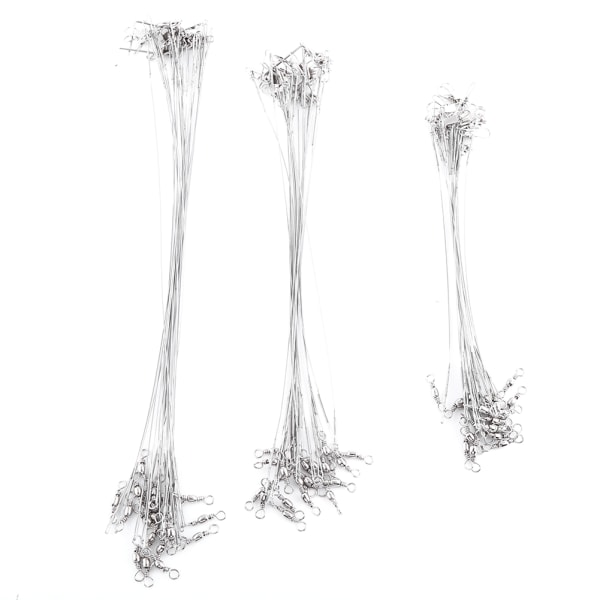 60 x Stål Fiskelokker Forfang Wire Trace 15/20/25cm Fiskewire Værktøjssæt (Sølv)