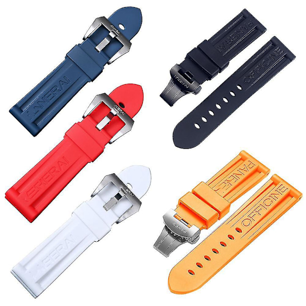 Silicone Rubber Watch Band Replacement for Panerai Watches with Steel Buckle 24mm blue