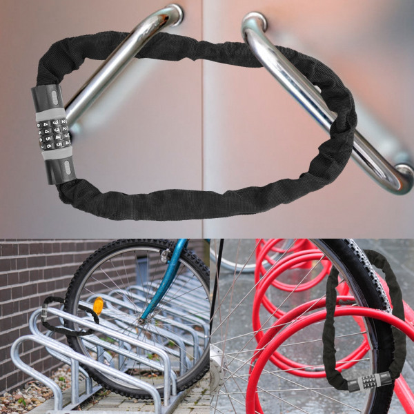 4-cifret kombinationskodelås Anti-tyveri stålkædelås til cykelglasdør (grå+sort)