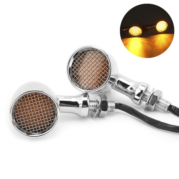 2stk Motorcykel LED Blinklygte 12V 10mm Amber Light Forkromet Skal Universal