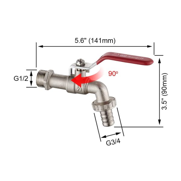 1/2\" frostsikker hagekran, SS/messing, -10°C til 120°C