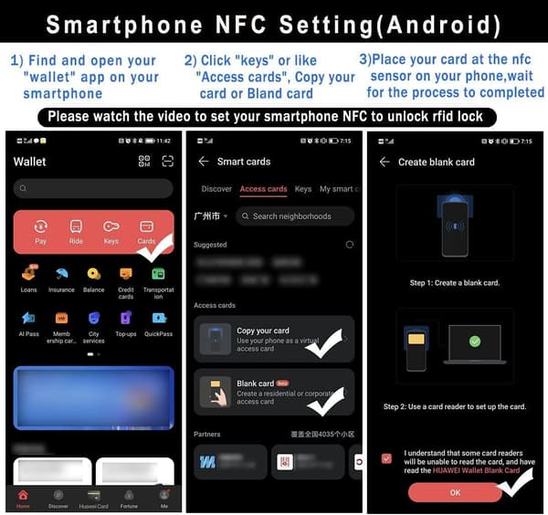 Skåplås, Smarta NFC Elektroniska Lås för Låda, Dolda Kortlås för Träskåp Garderob Skafferi Möbler (Android IOS)