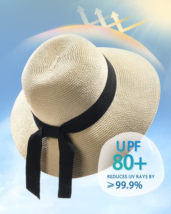 Solhat til kvinder — UPF 80+ UV-beskyttelse, bredskygget og foldbar hat til sommerferien