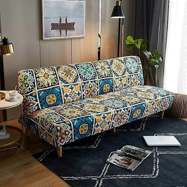 Armless Sofa Cover Stretch 2-Seater Sofa Bed Cover Foldable