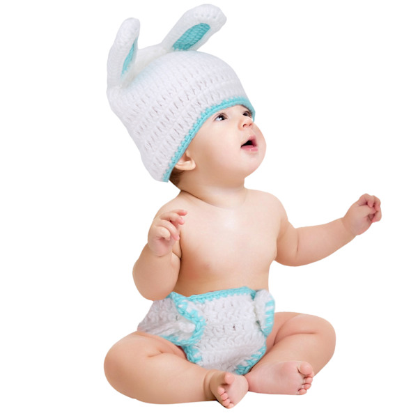 Nyfødt babyfotografering rekvisitter søt kaninform fotokostyme spedbarn lue bukse blå 0-6 måneder gammel baby