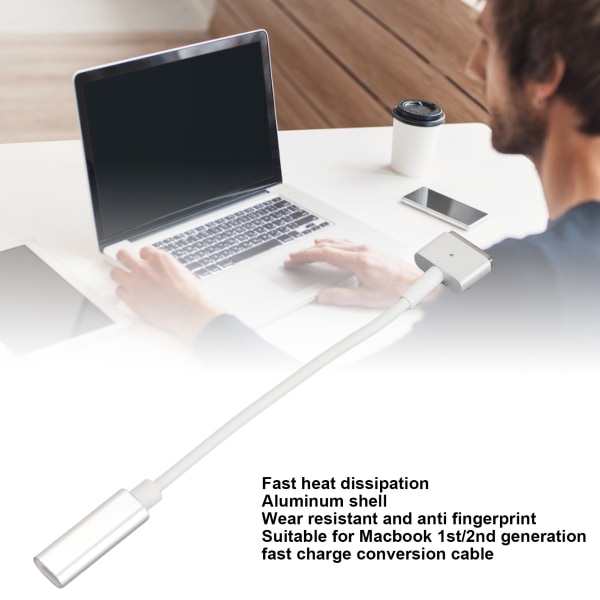 Snabbladdning USB C till MagSafe Adapterkabel för MacBook (1:a/2:a generationen) - aluminiumskal