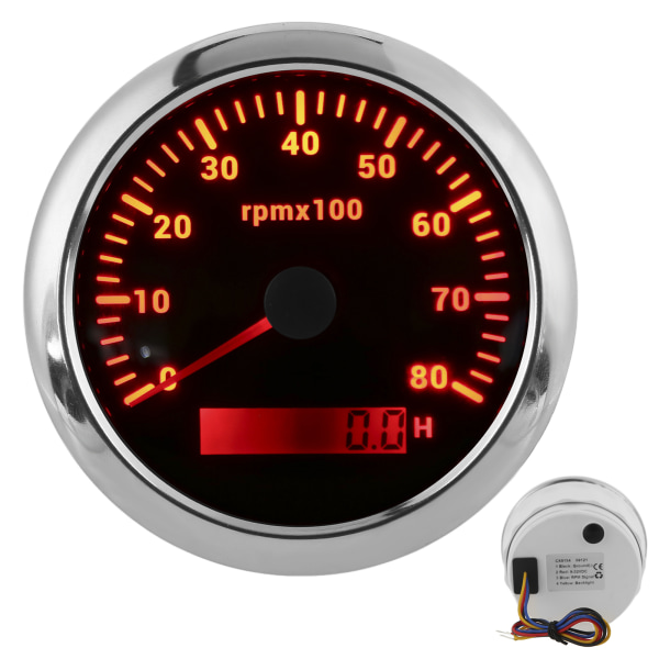 85mm 0‑8000RPM Varvräknare 7 Färger Bakgrundsbelysning IP67 Vattentät Peka Typ för Båt Marin Husbil 9‑32V Svart