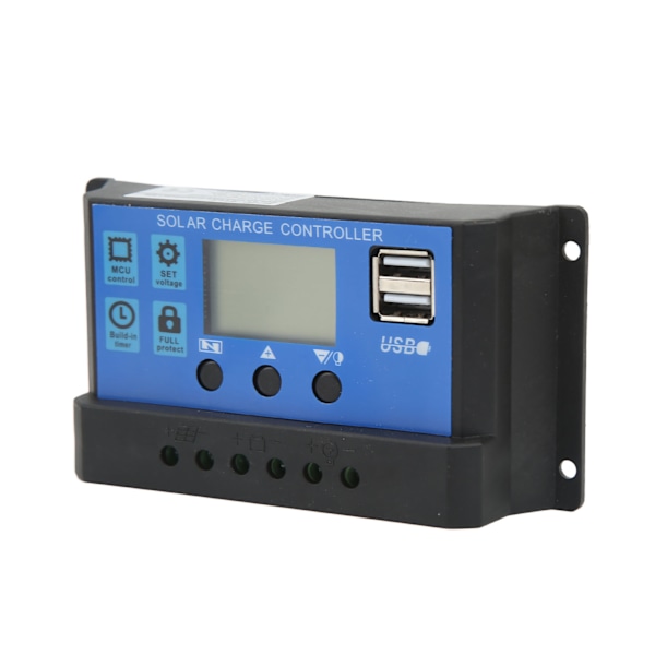 12V 24V Solcellsladdningsregulator USB-port Överladdningsskydd Solpanel Batteriregulator med LCD-display 30A