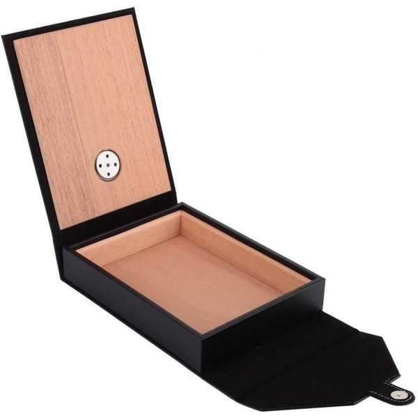 Musta-puinen sikarilaatikko case säilytyslaatikko, valmistettu setripuusta ja keinonahasta