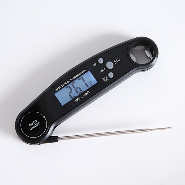 Digital Meat Thermometer, Fast Read Food Thermometer with Backlit LCD Screen, Foldable Long Probe & Auto On/Off (Black)