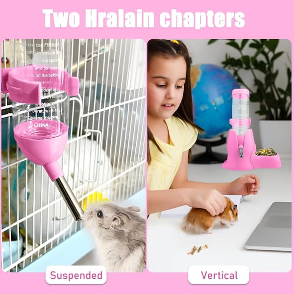 Vanddispenser til små dyr, 80 ml automatisk vandflaskedispenser til kæledyr (Pink, S)