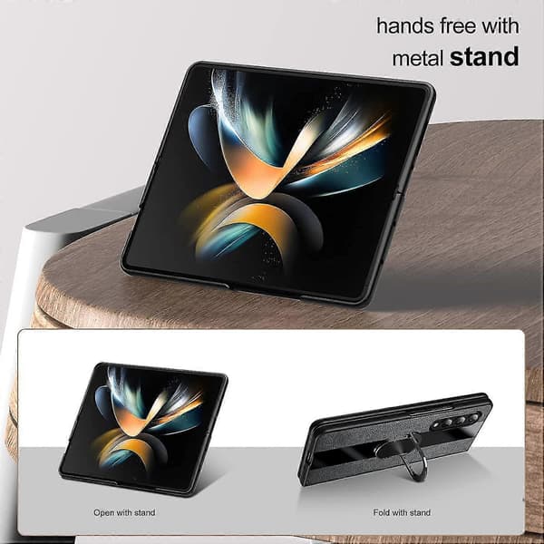 Case Compatible With Samsung Galaxy Z Fold 4, PU Leather Protective Case With Built-in Metal Stand
