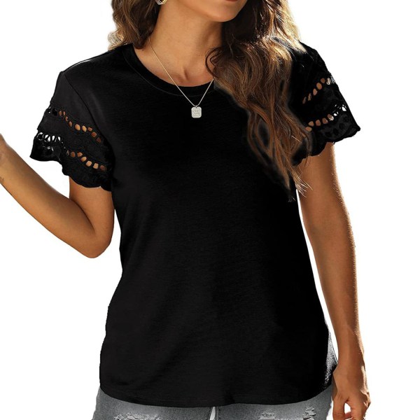 Kvinder Blonde Kortærmet Casual T-shirt med rund hals i ren farve Sommeroverdele til Shopping Dating Sort XL