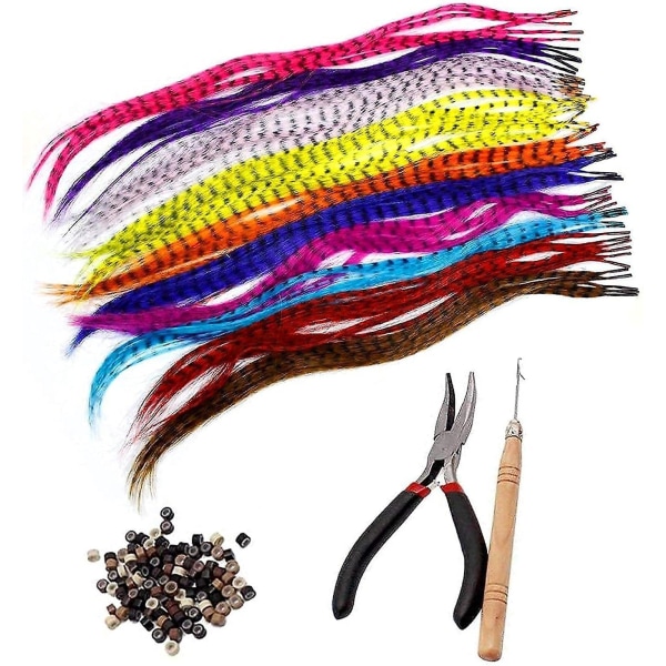 Bright Color Synthetic Hair Extensions Kit med perler og krok