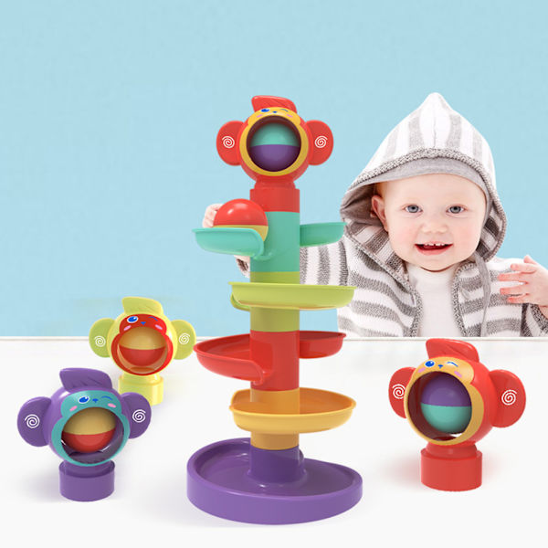 Børns og babyer pædagogiske spor rullende bold glidende bold tårn baby drej foldning legetøj