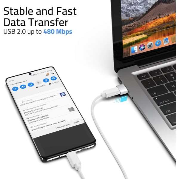 Sølv USB c til USB-adapter 3-pakning kompatibel med iPhone 13 12 Pro Max iPad Air 6 Apple Watch Series 7 AirPods 3 Samsung Galaxy