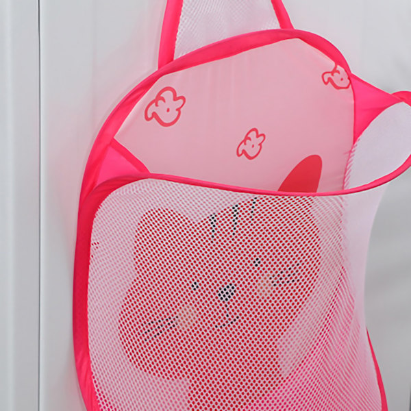Sammenleggbar klesvaskpose Foldbar kleskurv Stor klesvaskkurv Mesh veggmontert for bad med krok Rosa katt