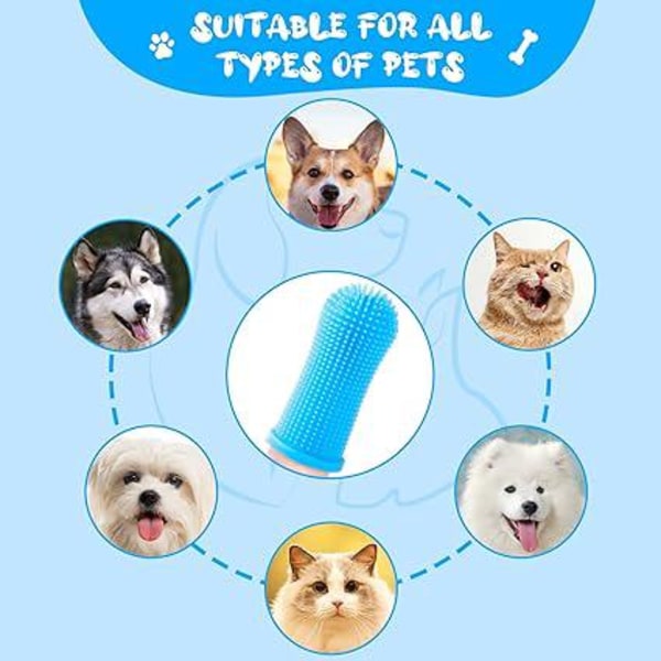 6 stykker hundetandbørste, 360º silikone kæletandbørste til rensning af tænder, tandpleje, fingerhundetandbørste til hvalpe, katte, små dyr