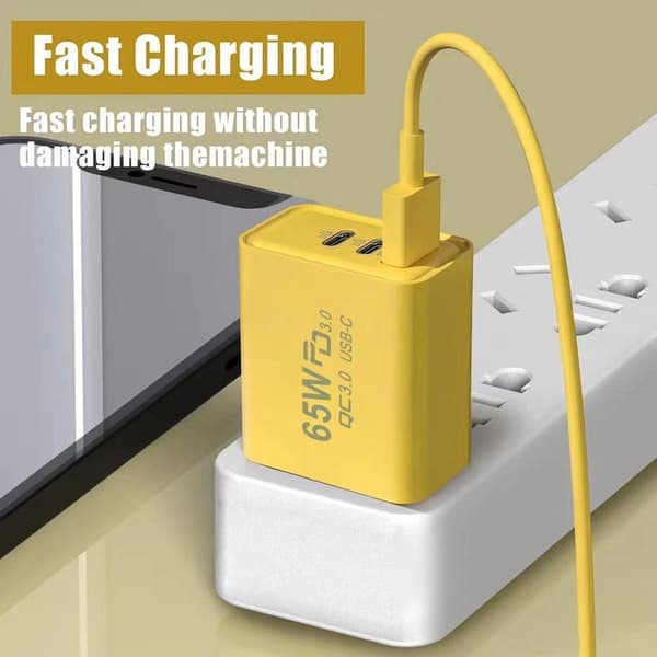 65W USB C-lader Hurtiglading EU-plugg PD USB-C Type-C Hurtiglading yelllowB EU-PLUGG yelllowB EU PLUG