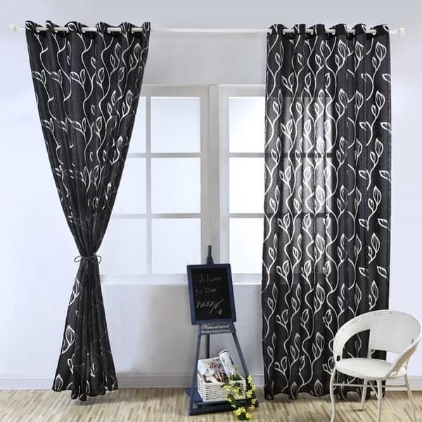 2 läpinäkyvän verhon setti - kodinsisustus - 100 x 250 cm - musta Black