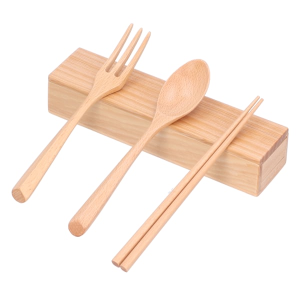 4pcs/set Chopsticks Spoon Fork Wooden Box Portable Reusable Tableware for Home Hotel