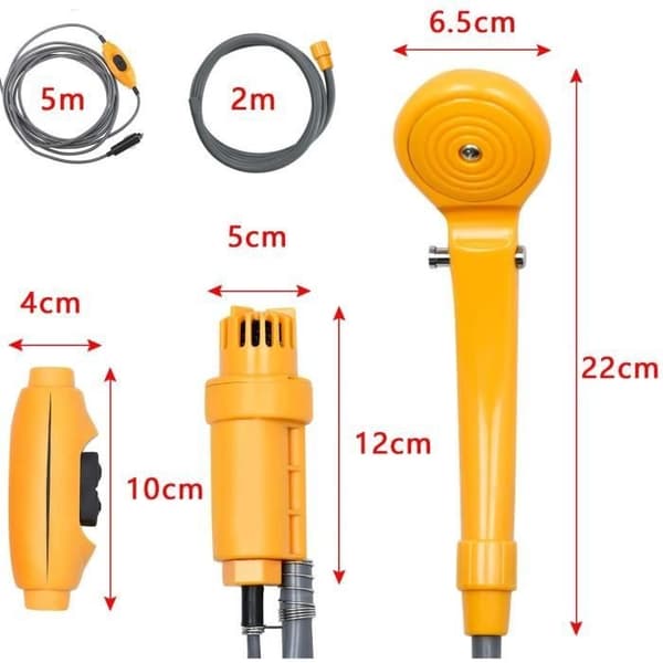 UISEBRT Bærbar Campingbruser - 12V Dykpumpe - 2m Slange og 5m Strømkabel